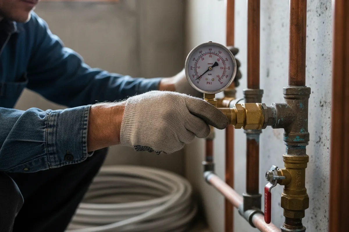 Pressure testing a repaired line during Water Line Repair in North Dighton